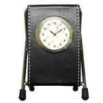 Polka Dots - Blond Yellow on White Pen Holder Desk Clock