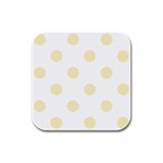 Polka Dots - Blond Yellow on White Rubber Square Coaster (4 pack)