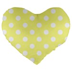 Polka Dots - White on Pastel Yellow Large 19  Premium Heart Shape Cushion