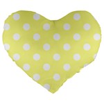 Polka Dots - White on Pastel Yellow Large 19  Premium Flano Heart Shape Cushion