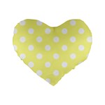 Polka Dots - White on Pastel Yellow Standard 16  Premium Heart Shape Cushion