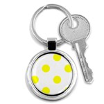 Polka Dots - Yellow on White Key Chain (Round)