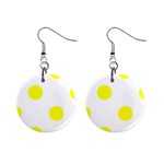 Polka Dots - Yellow on White 1  Button Earrings