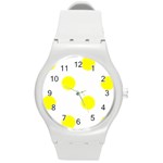 Polka Dots - Yellow on White Round Plastic Sport Watch (M)