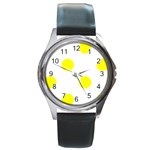 Polka Dots - Yellow on White Round Metal Watch