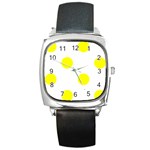 Polka Dots - Yellow on White Square Metal Watch