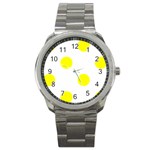 Polka Dots - Yellow on White Sport Metal Watch