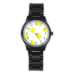 Polka Dots - Yellow on White Stainless Steel Round Watch