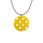 Polka Dots - White on Gold Yellow 1  Button Necklace