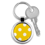 Polka Dots - White on Gold Yellow Key Chain (Round)