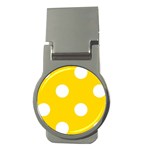 Polka Dots - White on Gold Yellow Money Clip (Round)