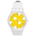 Polka Dots - White on Gold Yellow Round Plastic Sport Watch (M)