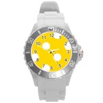 Polka Dots - White on Gold Yellow Round Plastic Sport Watch (L)