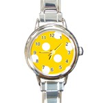 Polka Dots - White on Gold Yellow Round Italian Charm Watch