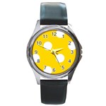 Polka Dots - White on Gold Yellow Round Metal Watch