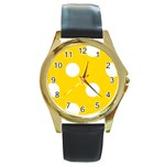 Polka Dots - White on Gold Yellow Round Gold Metal Watch