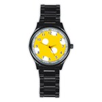 Polka Dots - White on Gold Yellow Stainless Steel Round Watch