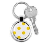 Polka Dots - Gold Yellow on White Key Chain (Round)