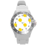 Polka Dots - Gold Yellow on White Round Plastic Sport Watch (L)