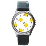 Polka Dots - Gold Yellow on White Round Metal Watch