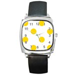 Polka Dots - Gold Yellow on White Square Metal Watch