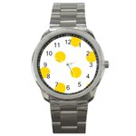 Polka Dots - Gold Yellow on White Sport Metal Watch