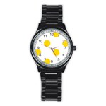 Polka Dots - Gold Yellow on White Stainless Steel Round Watch