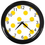 Polka Dots - Gold Yellow on White Wall Clock (Black)