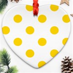 Polka Dots - Gold Yellow on White Heart Ornament (Two Sides)