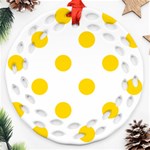 Polka Dots - Gold Yellow on White Ornament (Round Filigree)