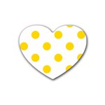 Polka Dots - Gold Yellow on White Rubber Coaster (Heart)