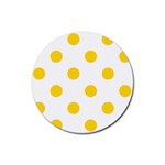 Polka Dots - Gold Yellow on White Rubber Round Coaster (4 pack)