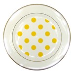 Polka Dots - Gold Yellow on White Porcelain Plate