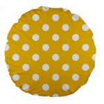 Polka Dots - White on Deep Lemon Yellow Large 18  Premium Round Cushion