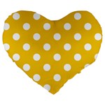 Polka Dots - White on Deep Lemon Yellow Large 19  Premium Heart Shape Cushion