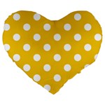 Polka Dots - White on Deep Lemon Yellow Large 19  Premium Flano Heart Shape Cushion