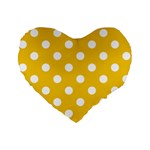 Polka Dots - White on Deep Lemon Yellow Standard 16  Premium Flano Heart Shape Cushion