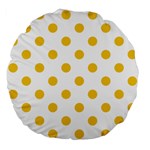 Polka Dots - Deep Lemon Yellow on White Large 18  Premium Flano Round Cushion