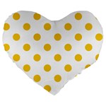 Polka Dots - Deep Lemon Yellow on White Large 19  Premium Heart Shape Cushion