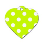 Polka Dots - White on Fluorescent Yellow Dog Tag Heart (One Side)