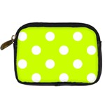 Polka Dots - White on Fluorescent Yellow Digital Camera Leather Case