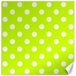 Polka Dots - White on Fluorescent Yellow Canvas 12  x 12 