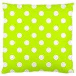 Polka Dots - White on Fluorescent Yellow Large Flano Cushion Case (One Side)