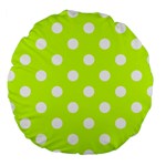 Polka Dots - White on Fluorescent Yellow Large 18  Premium Round Cushion