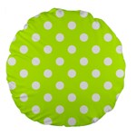 Polka Dots - White on Fluorescent Yellow Large 18  Premium Flano Round Cushion