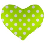 Polka Dots - White on Fluorescent Yellow Large 19  Premium Heart Shape Cushion