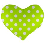 Polka Dots - White on Fluorescent Yellow Large 19  Premium Flano Heart Shape Cushion