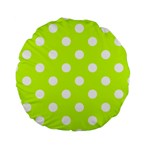 Polka Dots - White on Fluorescent Yellow Standard 15  Premium Round Cushion