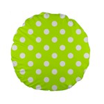 Polka Dots - White on Fluorescent Yellow Standard 15  Premium Flano Round Cushion