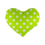 Polka Dots - White on Fluorescent Yellow Standard 16  Premium Flano Heart Shape Cushion